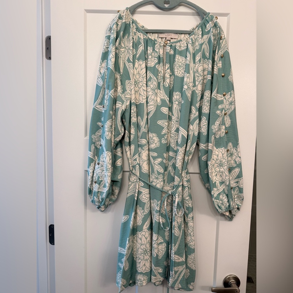 LOFT Teal and White Floral Dress